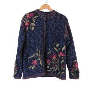 ICELANDIC DESIGN Women's Black Purple Pink Wool Blend Cardigan Sweater S
